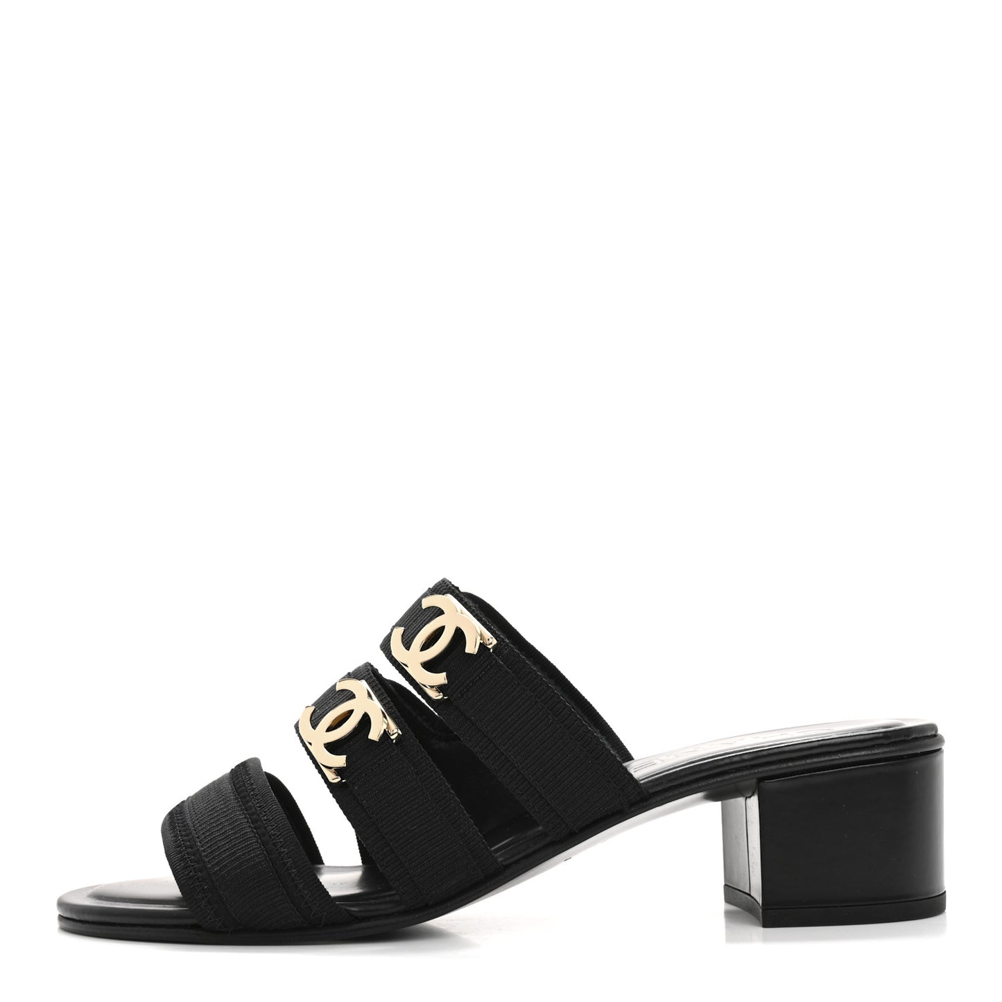 Fabric Metal CC Logo Mules 36 Black