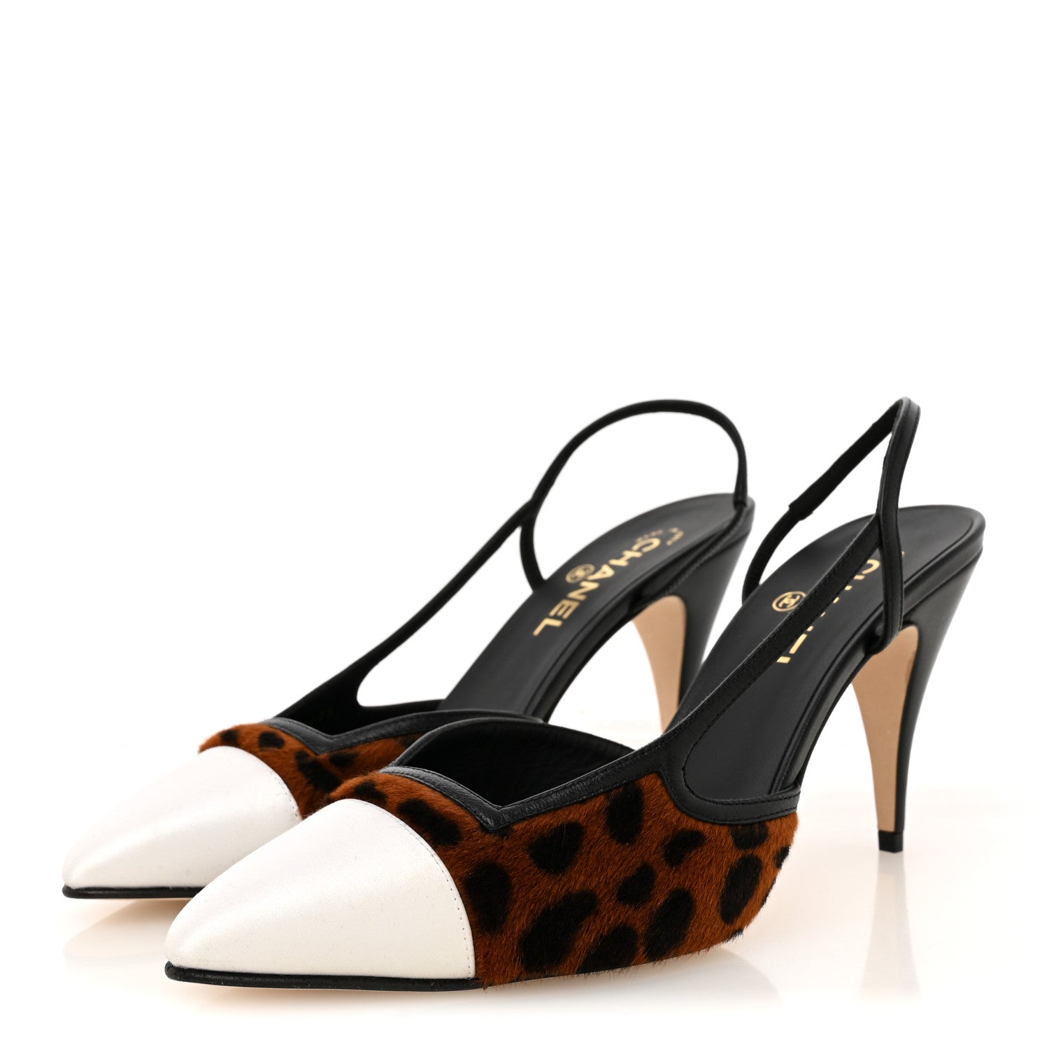Chanel Lambskin Mixed Fibers Cap Toe CC Slingback Pumps 40.5 White Brown Black 4 of 9