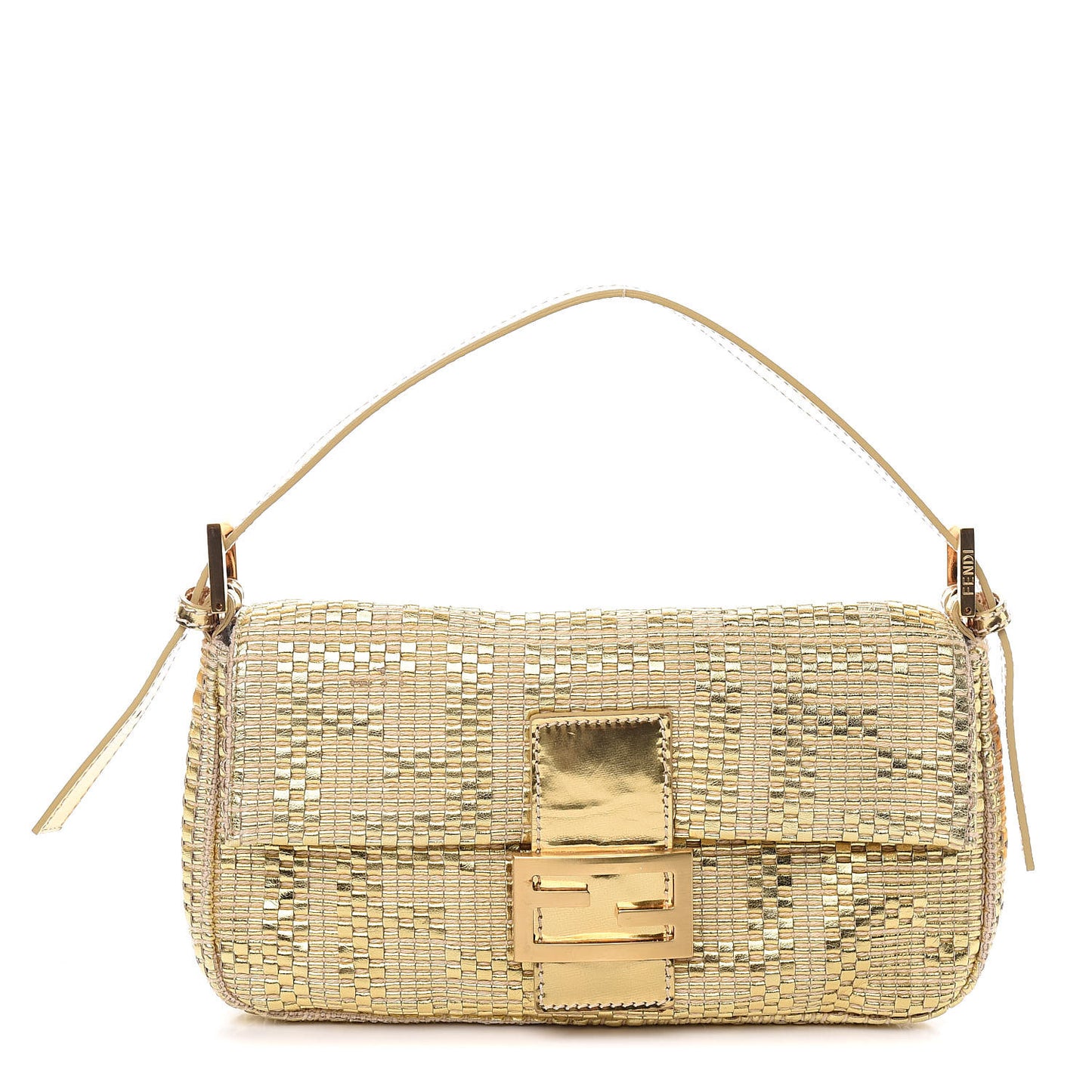 Canvas Metallic Calfskin Woven FF Baguette Gold