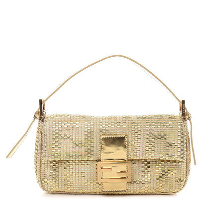 Fendi Canvas Metallic Calfskin Woven FF Baguette Gold 1 of 14