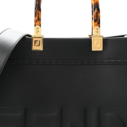 Fendi Vitello King Plexiglass Logo Embossed Medium Fendi Sunshine Shopper Tote Black 7 of 12