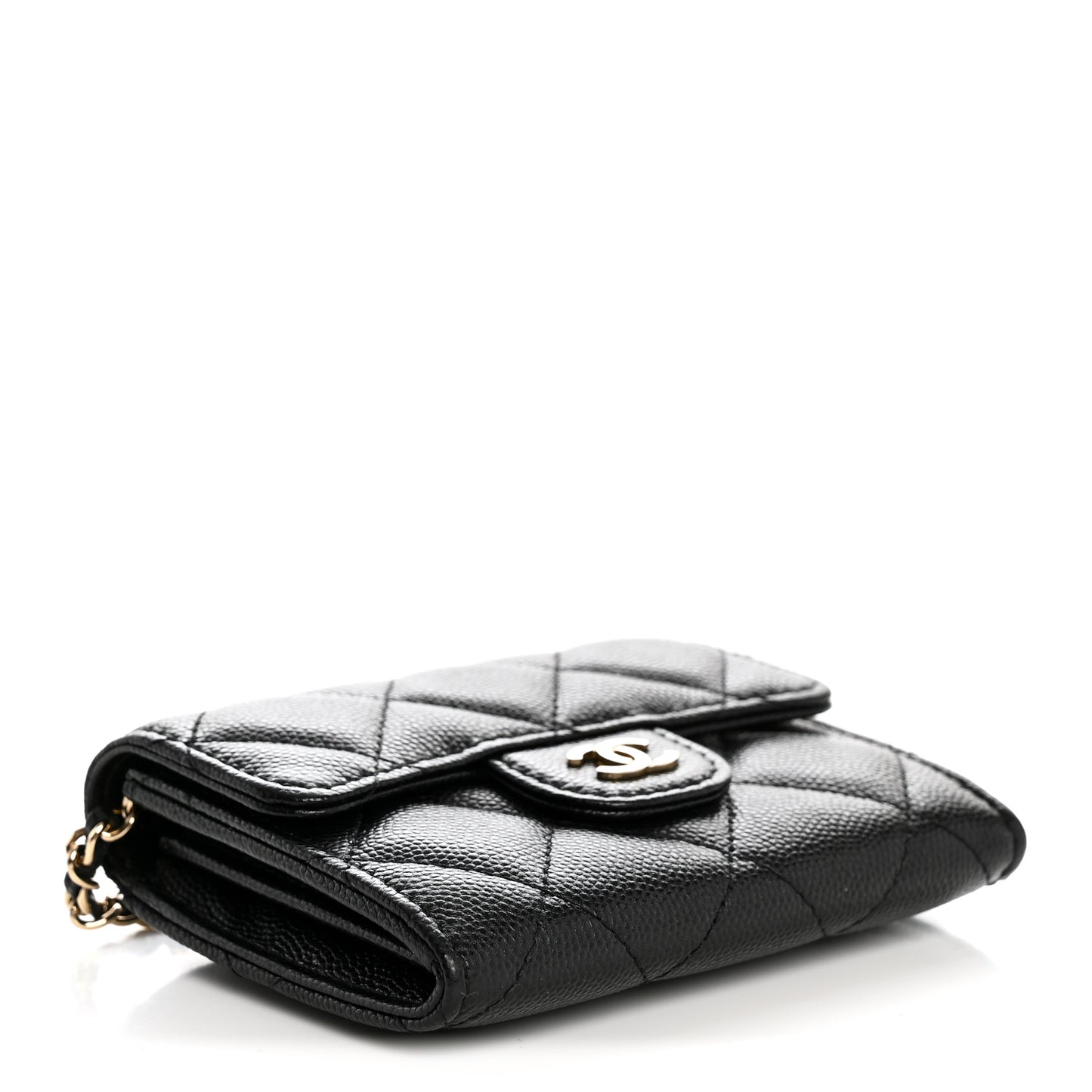 Caviar Quilted Flap Card Holder On Chain Black