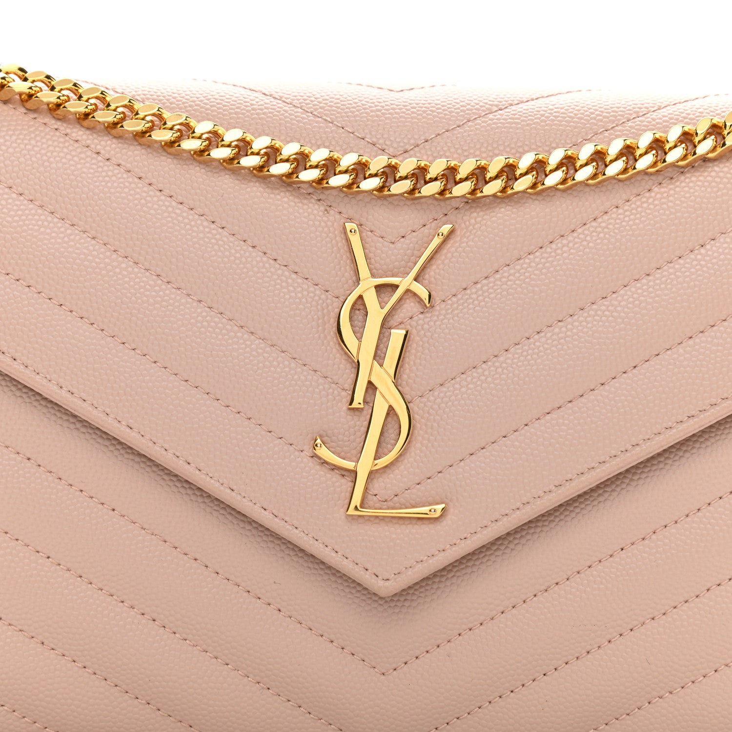 Saint Laurent Grain De Poudre Matelasse Chevron Monogram Chain Wallet Pale Pink 8 of 13