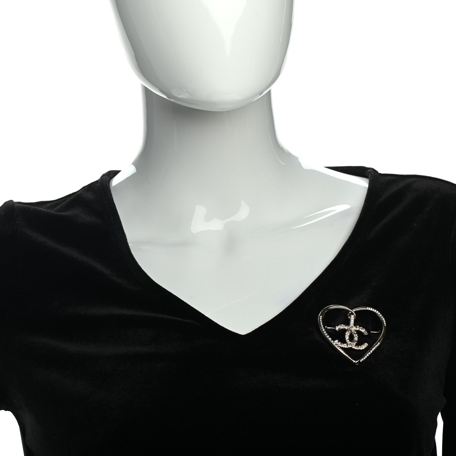 Chanel Crystal CC Logo Heart Brooch Gold 2 of 4