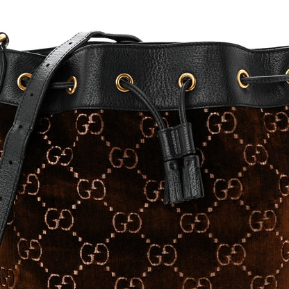 Gucci Velvet GG Monogram Textured Calfskin Web Bucket Bag Brown Black 8 of 11