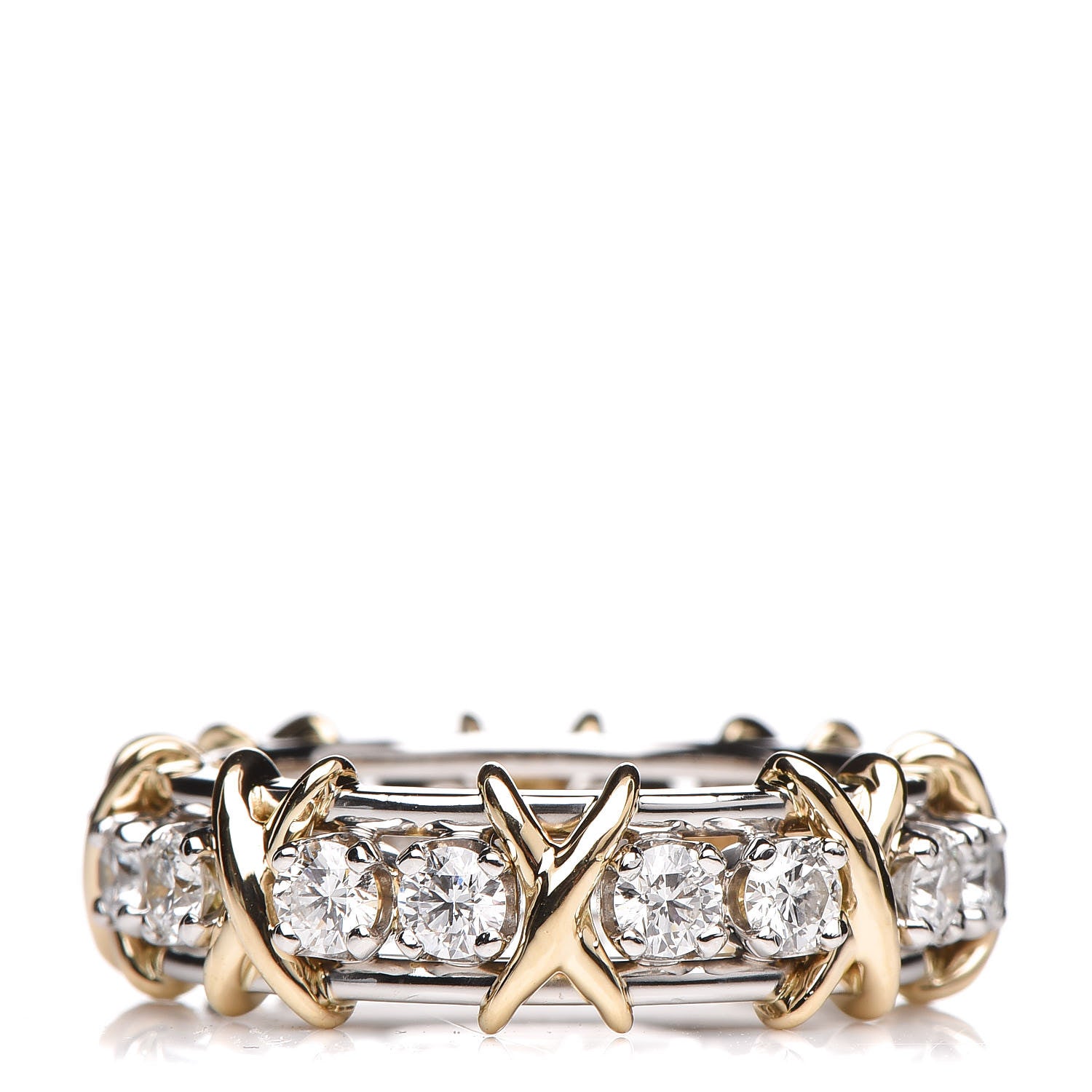 Tiffany 18K Yellow Gold Platinum Diamond Schlumberger Sixteen Stone Ring 51 5.75 1 of 5