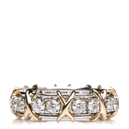 Tiffany 18K Yellow Gold Platinum Diamond Schlumberger Sixteen Stone Ring 51 5.75 1 of 5