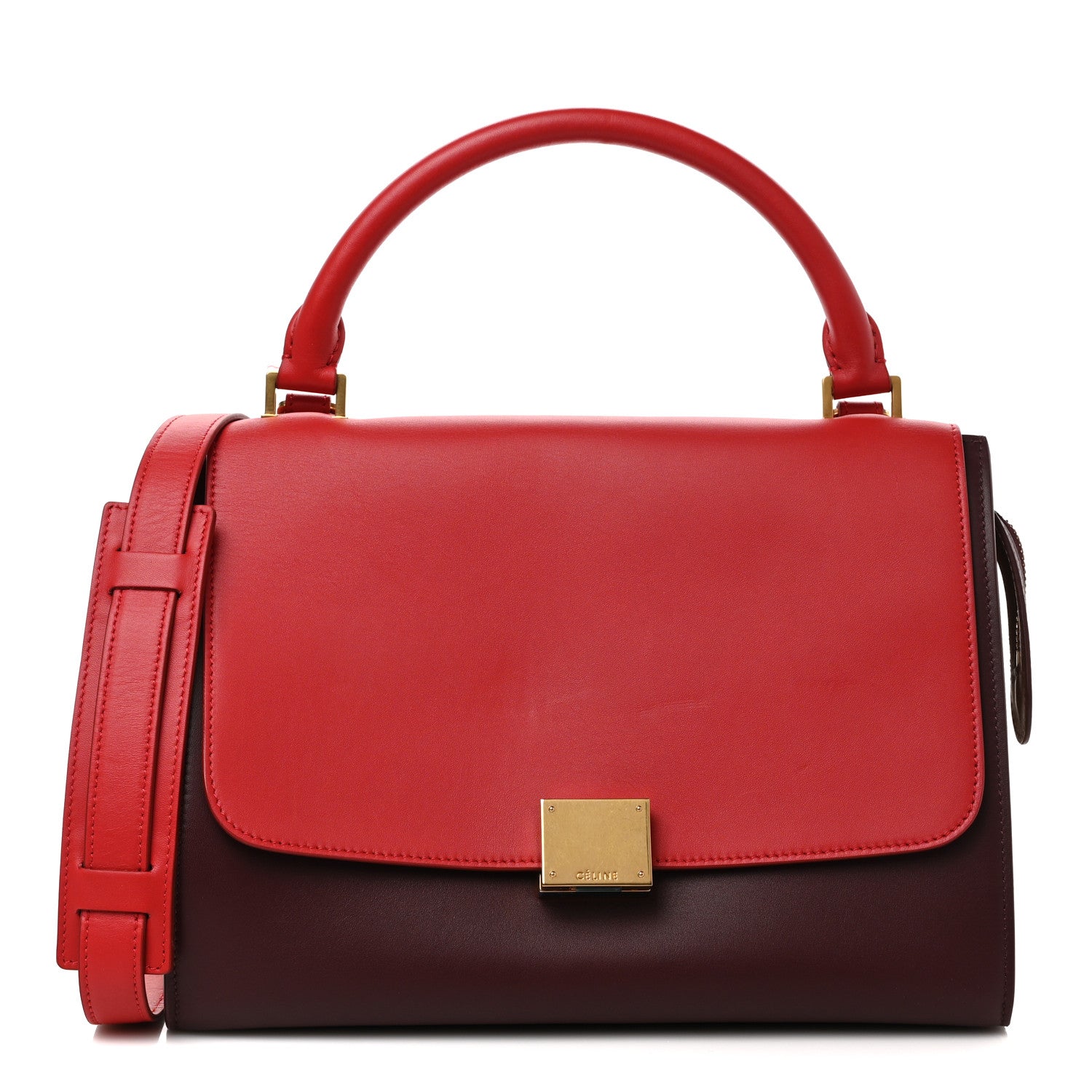 Celine Satin Baby Grained Calfskin Small Tri-Color Trapeze Carmin 1 of 9