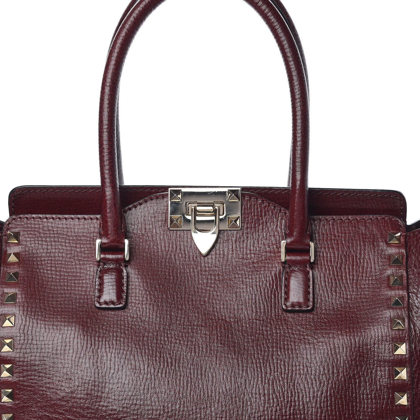 Textured Calfskin Rockstud Double Handle Tote Wine