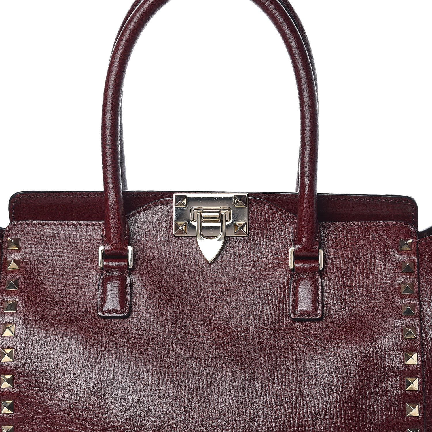Valentino Garavani Textured Calfskin Rockstud Double Handle Tote Wine 7 of 12