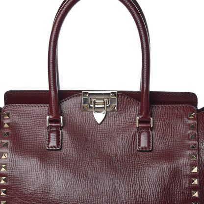 Valentino Garavani Textured Calfskin Rockstud Double Handle Tote Wine 7 of 12