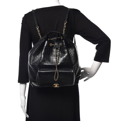 Chanel Calfskin Crocodile Embossed Large Backpack Black 2 of 9