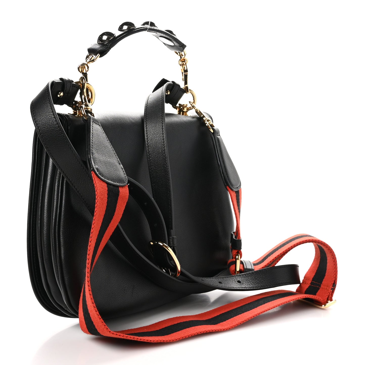 Roxy Calfskin Web Medium Studded Blondie Shoulder Flap Bag Black