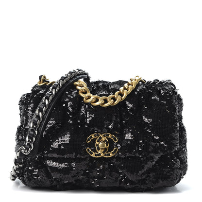 Chanel Sequin Quilted Medium 19 Flap Black 1 of 10