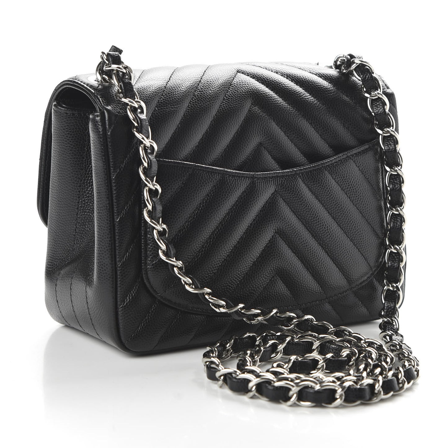 Caviar Chevron Quilted Mini Square Flap Black
