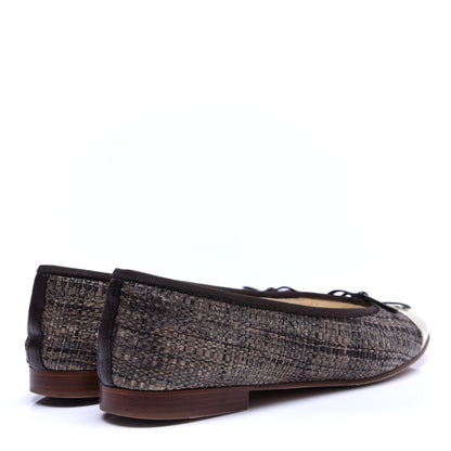 Chanel Tweed Metallic Lambskin CC Cap Toe Ballerina Flats 38 Gold 3 of 15