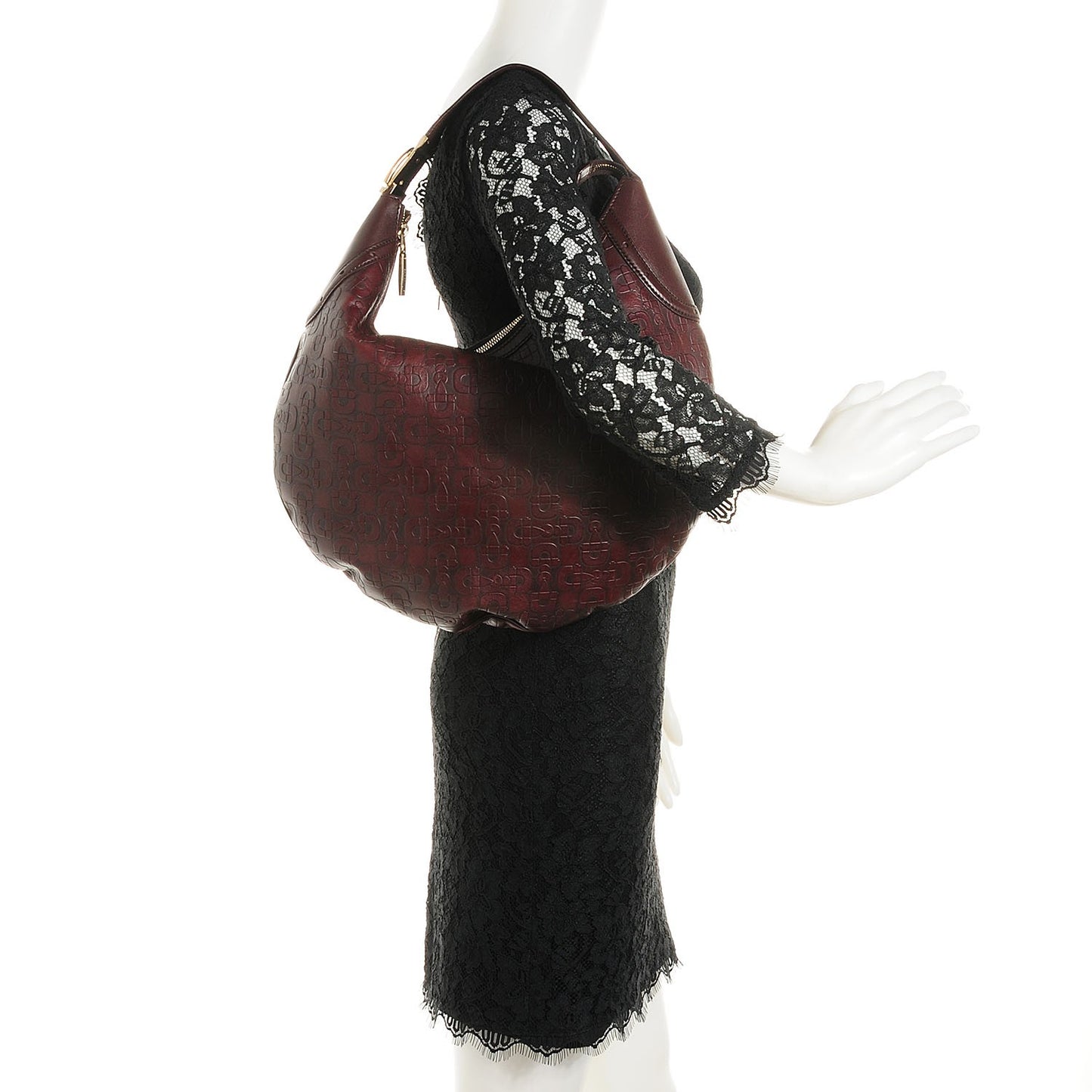 Calfskin Horsebit Embossed Glam Hobo Burgundy