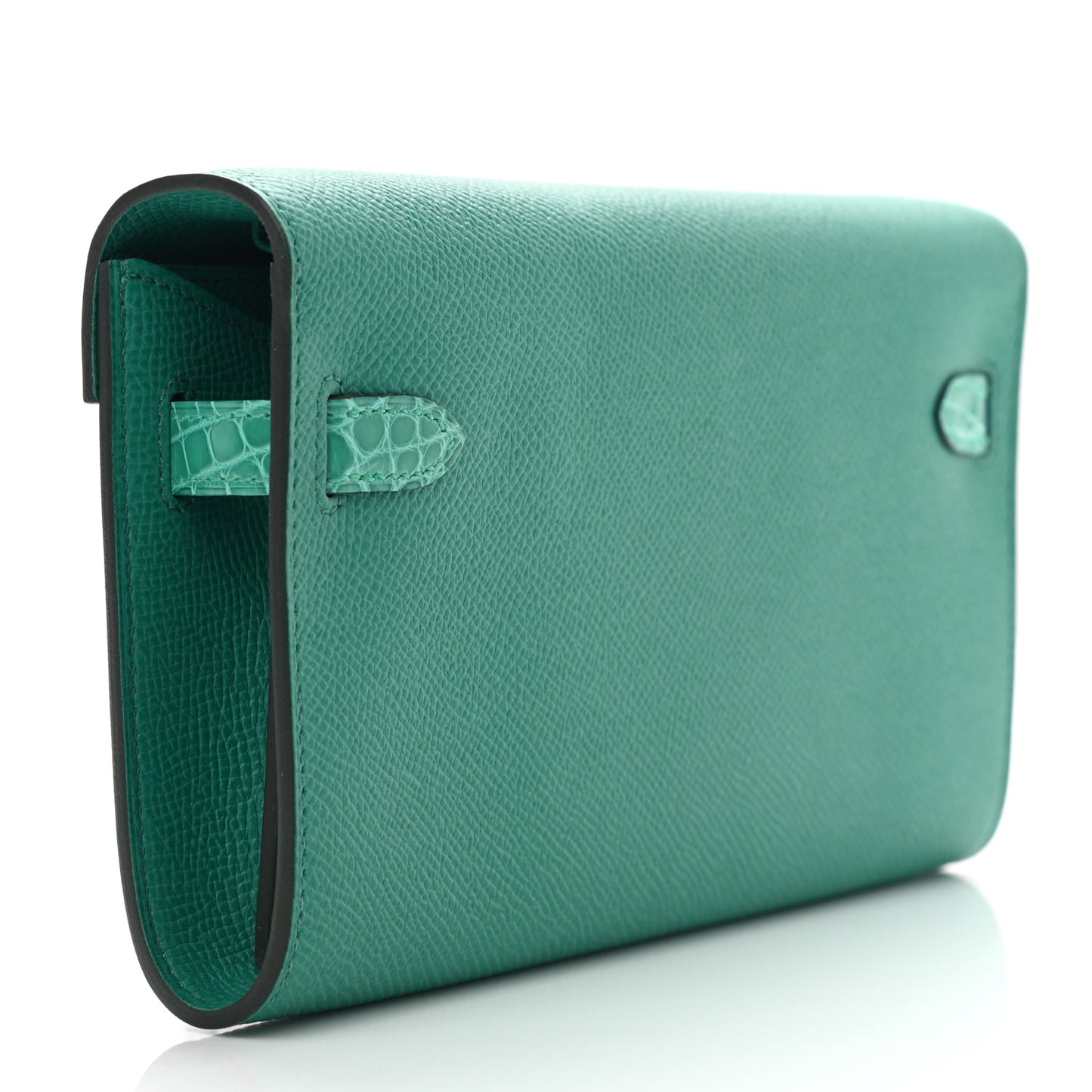 Epsom Shiny Alligator Touch Kelly Wallet To Go Vert Jade