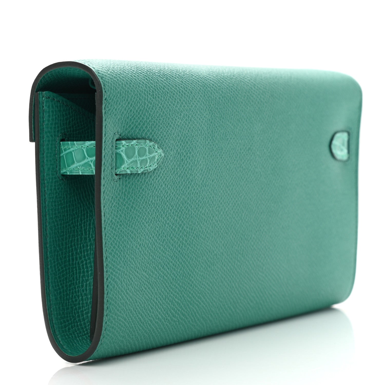 Hermes Epsom Shiny Alligator Touch Kelly Wallet To Go Vert Jade 3 of 8