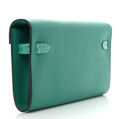 Hermes Epsom Shiny Alligator Touch Kelly Wallet To Go Vert Jade 3 of 8