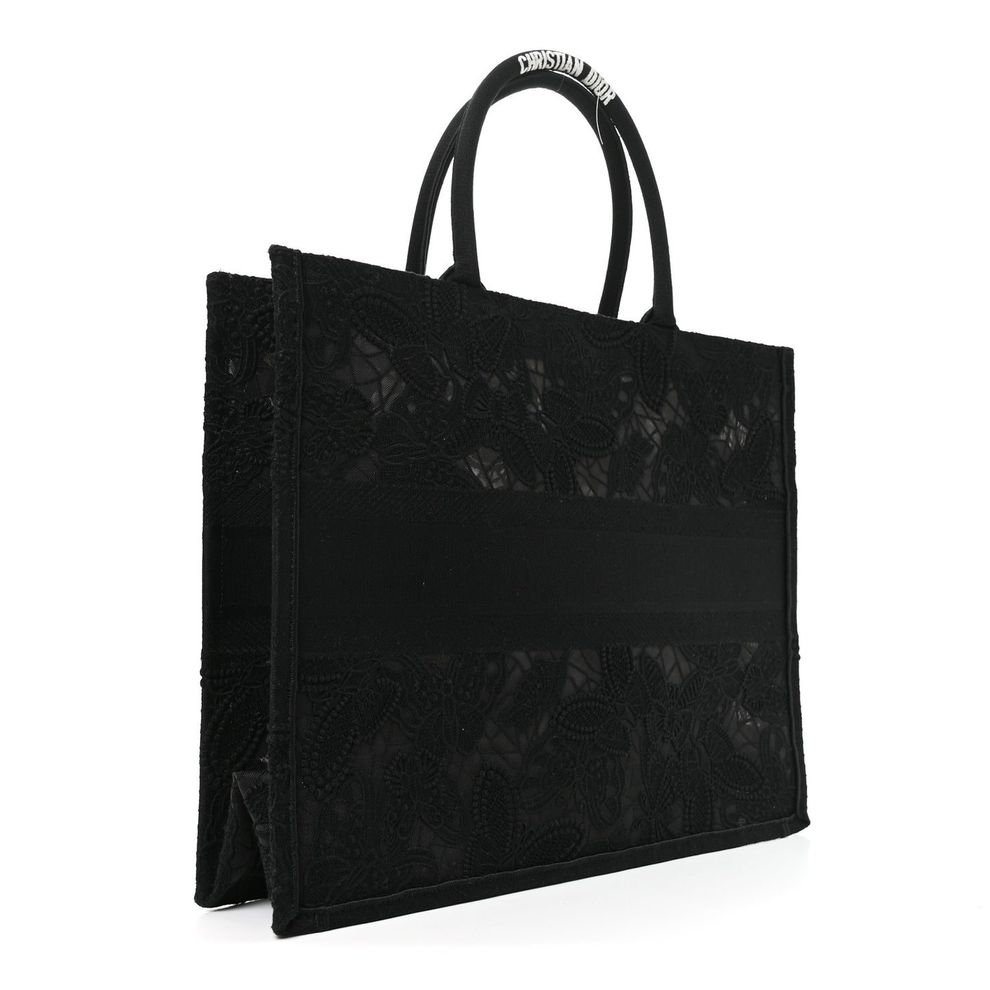 Embroidered 3D Macrame D-Lace Butterfly Large Book Tote Black Multicolor