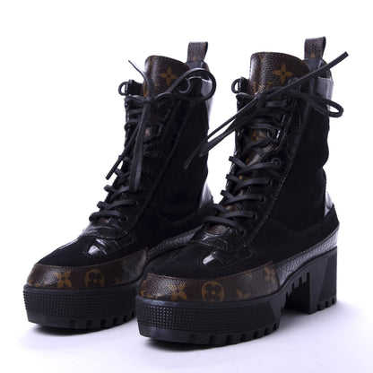 Louis Vuitton Suede Calfskin Monogram Laureate Platform Desert Boots 37 Black 3 of 10