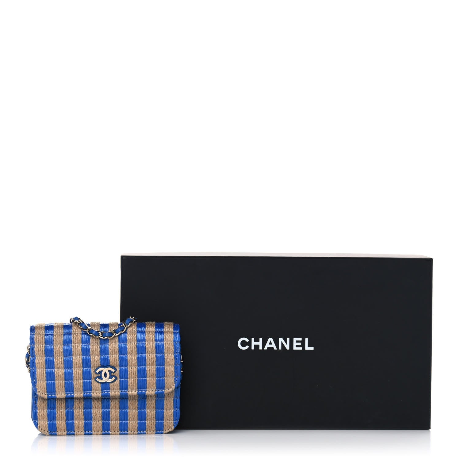 Chanel Raffia Jute Striped Belt Bag Blue Beige 13 of 13
