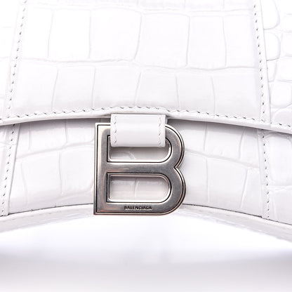 Balenciaga Shiny Calfskin Crocodile Embossed Hourglass Top Handle Bag XS White 7 of 9