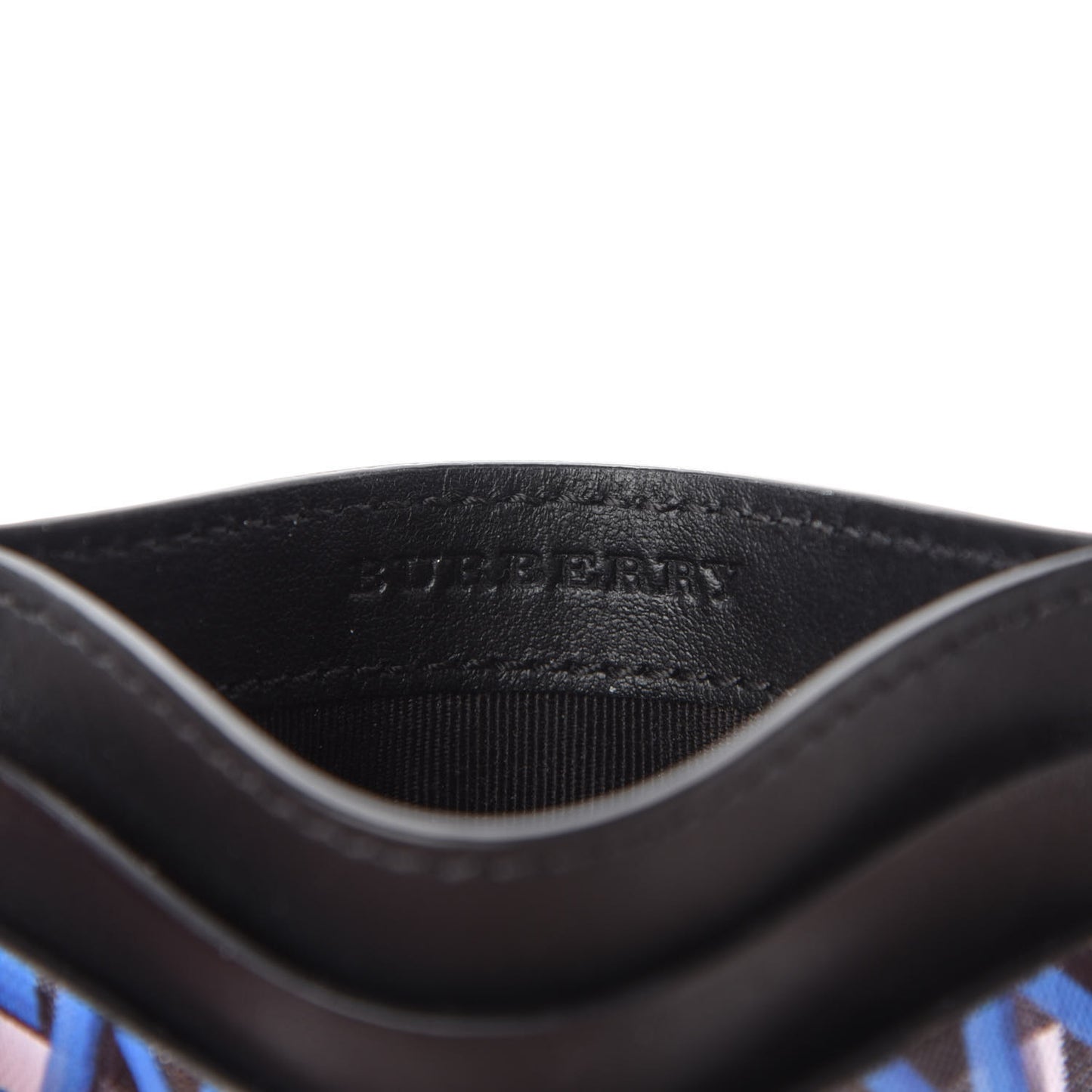 Calfskin Vintage Check Graffiti Print Card Holder Blue