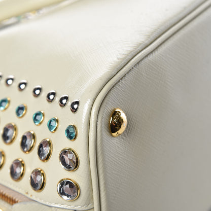 Prada Saffiano Vernice Crystal Pyramid Bag Talco 16 of 17