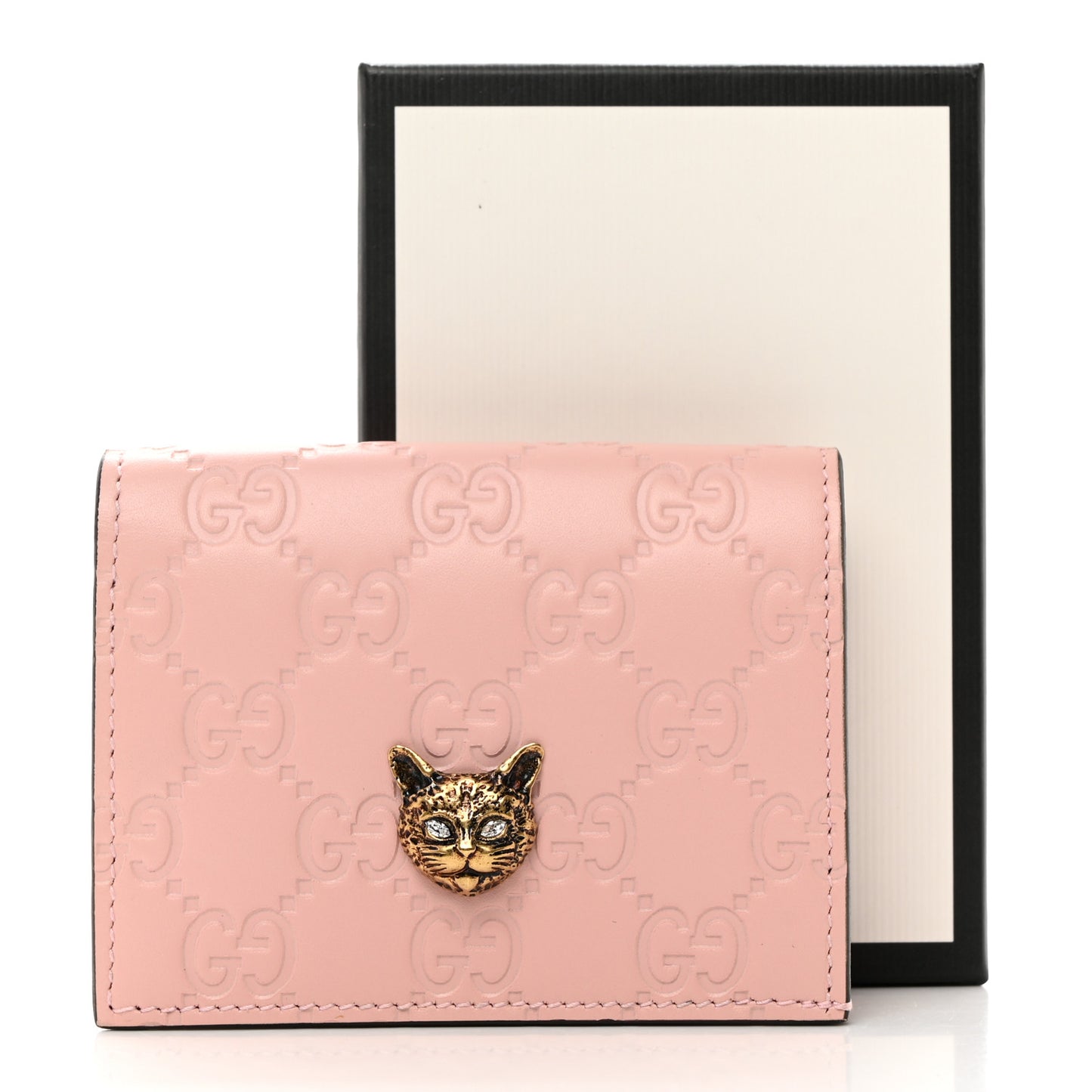 Guccissima Signature Crystal Cat Card Case Wallet Light Candy Pink