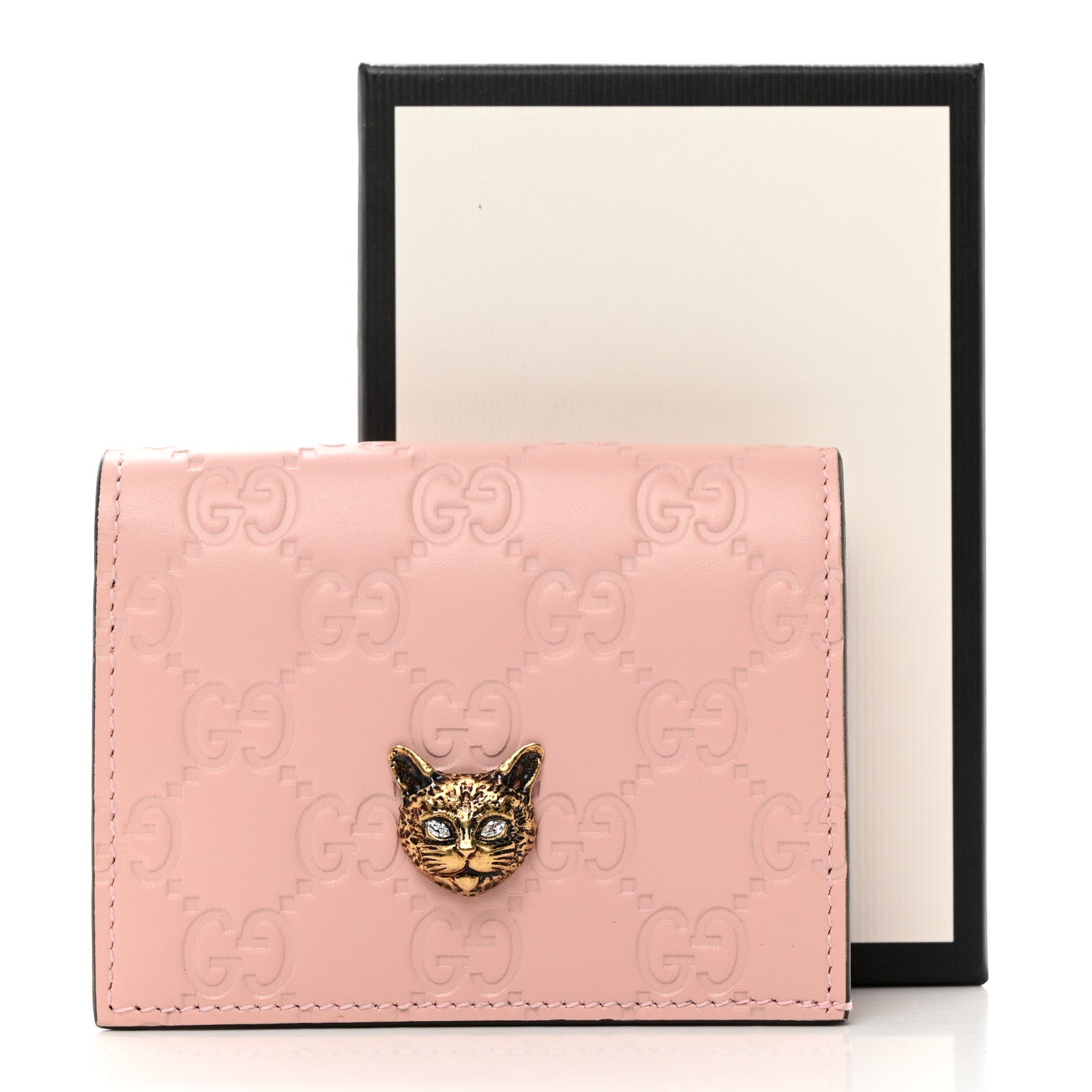 Gucci Guccissima Signature Crystal Cat Card Case Wallet Light Candy Pink 8 of 8
