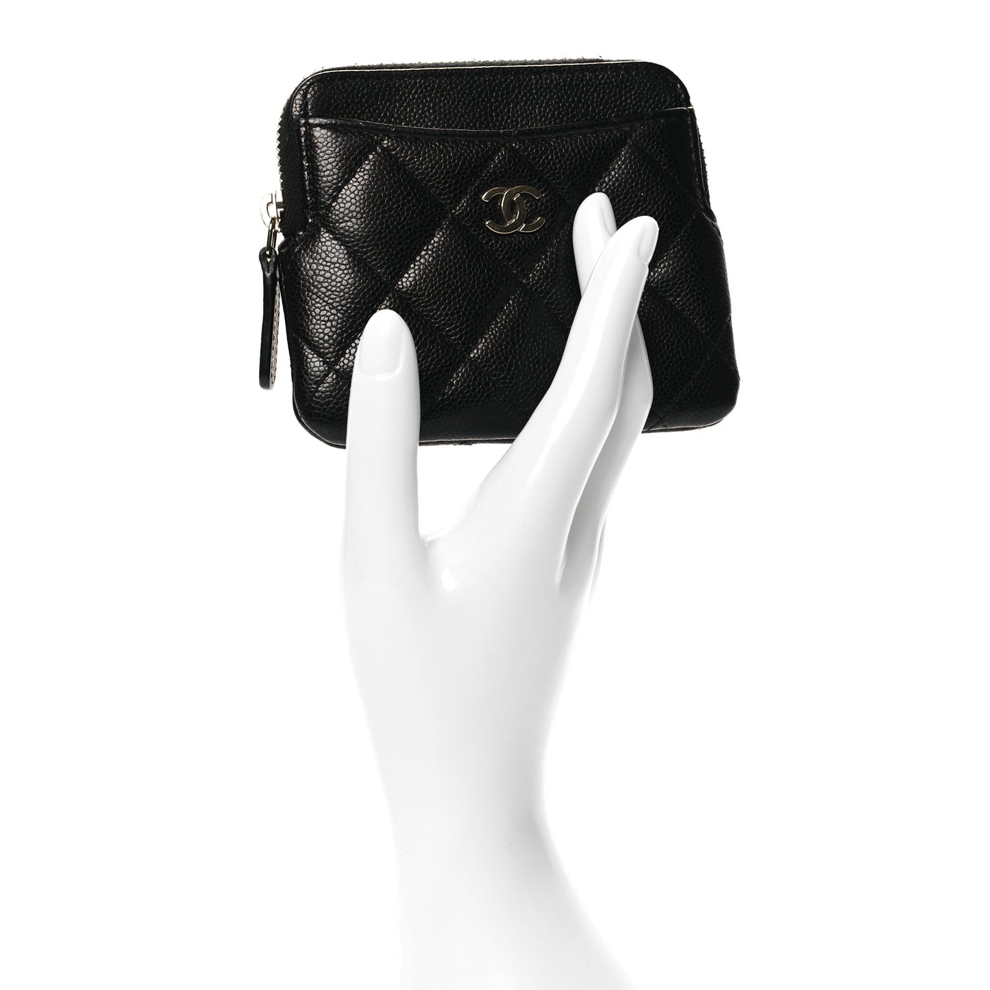 Caviar Quilted Zip Card Holder Wallet Black