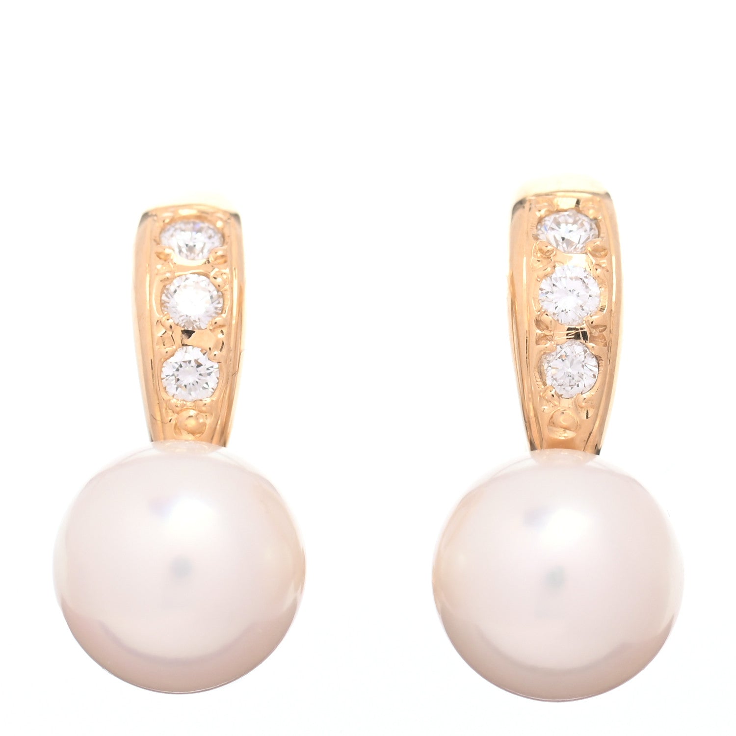 Mikimoto 18K Yellow Gold Diamond Akoya Pearl 8mm Screw Back Earrings 1 of 4