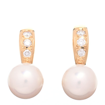 Mikimoto 18K Yellow Gold Diamond Akoya Pearl 8mm Screw Back Earrings 1 of 4