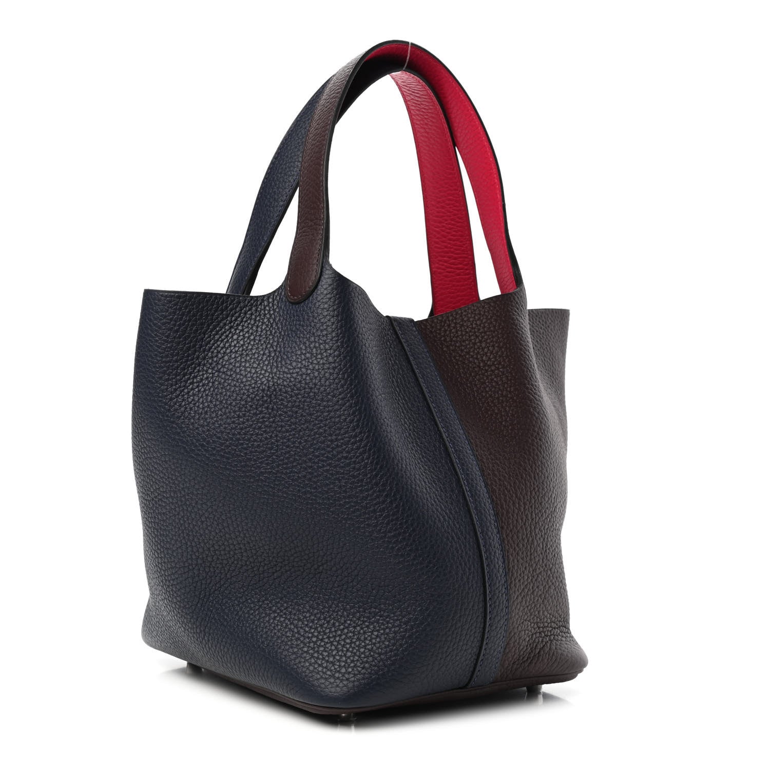 Hermes Taurillon Clemence Casaque Picotin Lock 22 MM Bleu Nuit Framboise Rouge Sellier 2 of 4