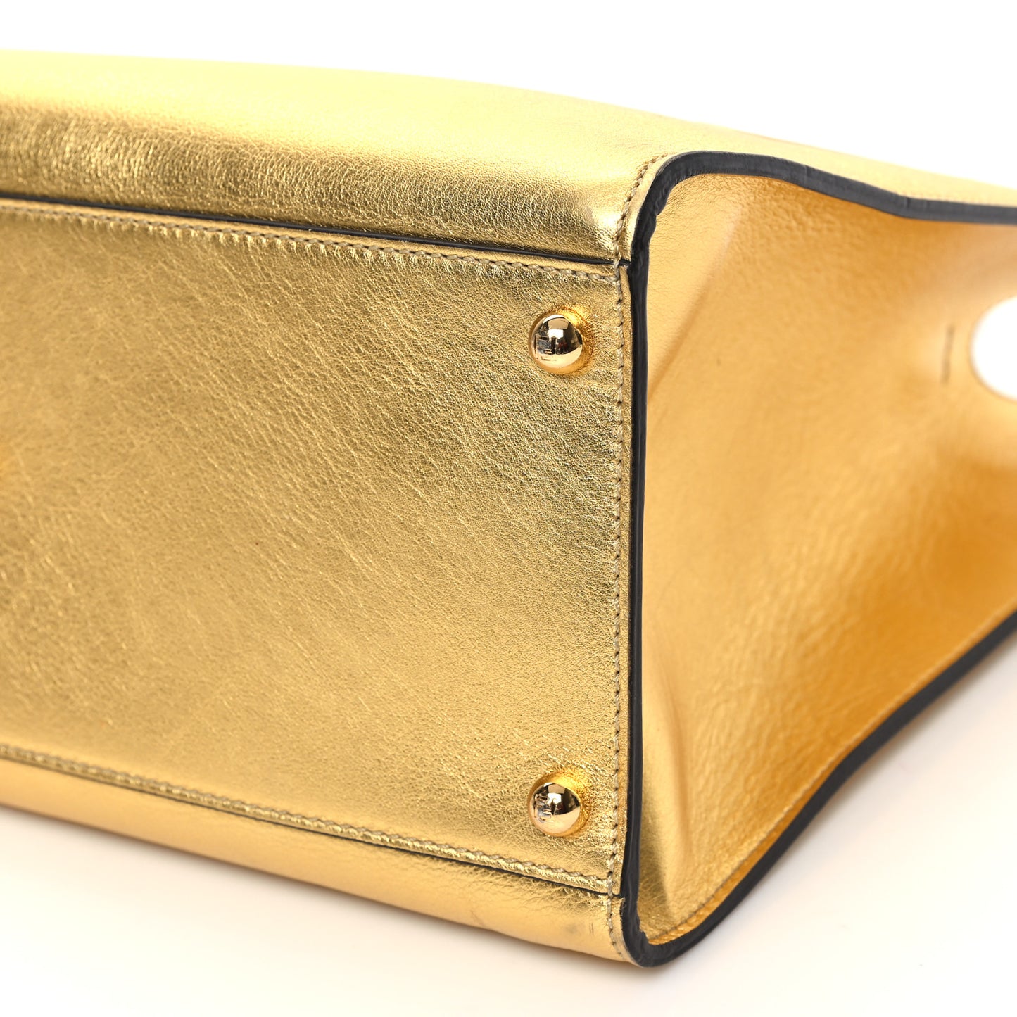 Vitello Catalan Mirror Plexiglass Logo Embossed Medium Fendi Sunshine Shopper Tote Gold