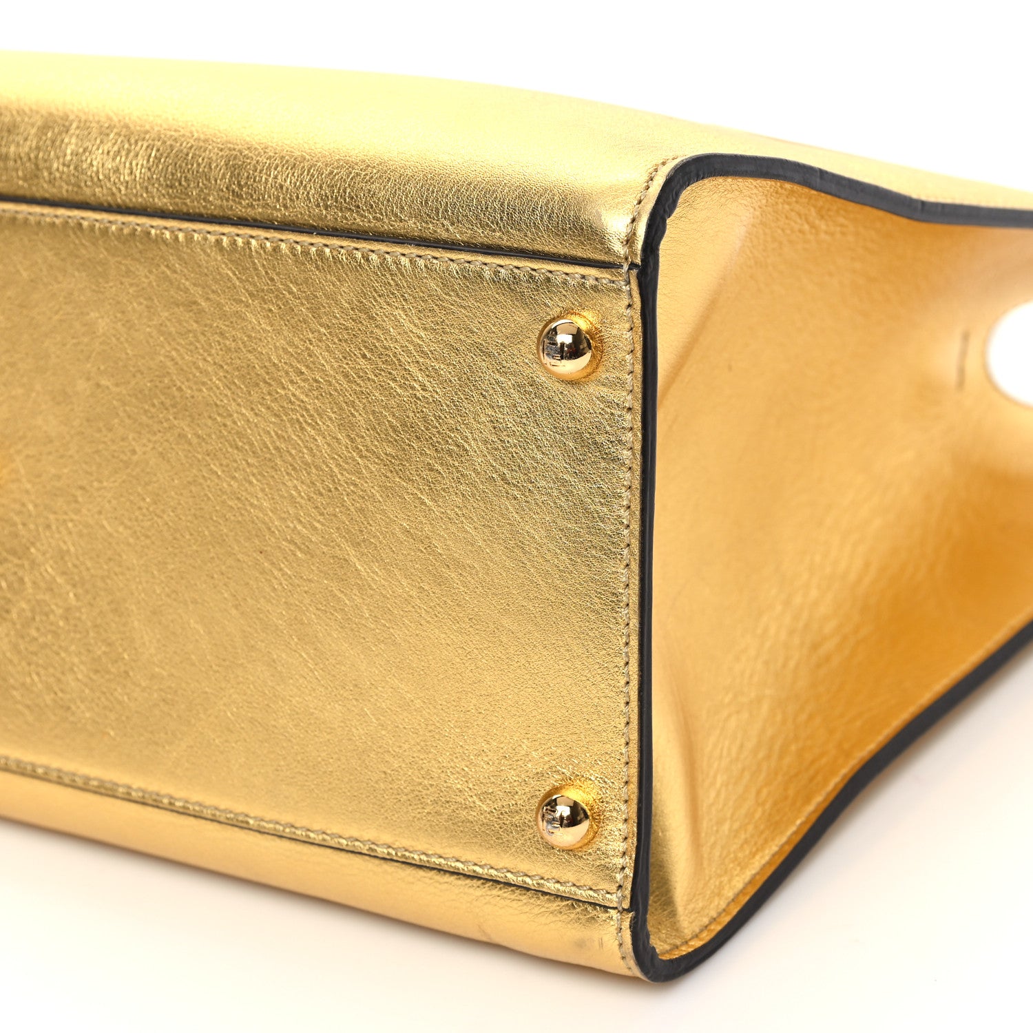 Fendi Vitello Catalan Mirror Plexiglass Logo Embossed Medium Fendi Sunshine Shopper Tote Gold 10 of 12