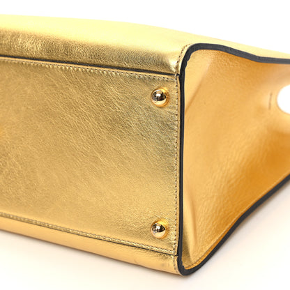 Fendi Vitello Catalan Mirror Plexiglass Logo Embossed Medium Fendi Sunshine Shopper Tote Gold 10 of 12