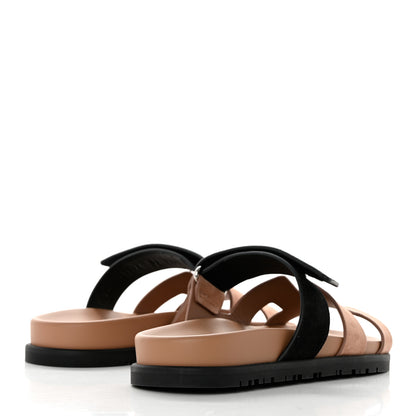 Hermes Suede Goatskin Womens Chypre Sandals 36 Rose Perle Black 4 of 10