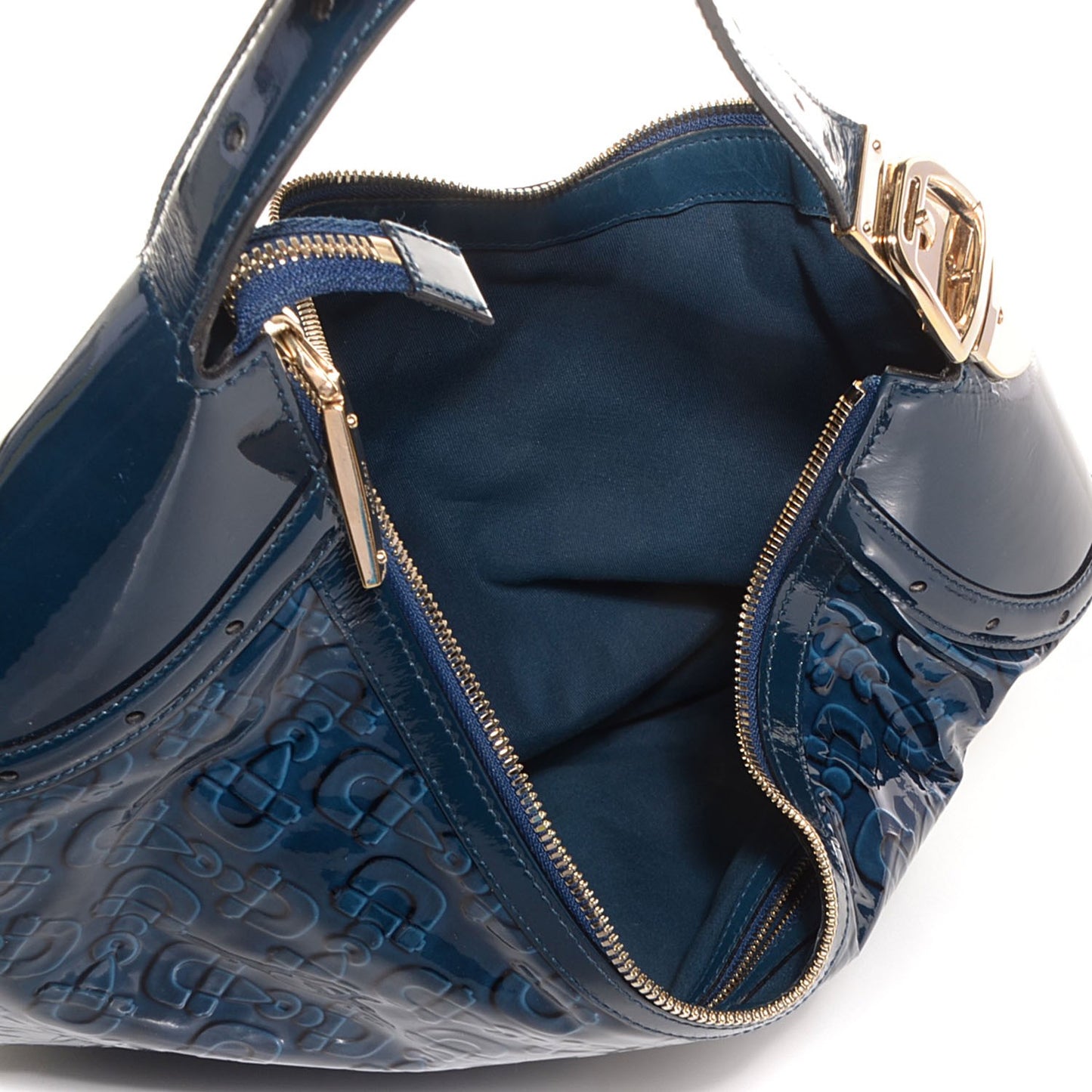 Patent Calfskin Horsebit Embossed Glam Hobo Blue