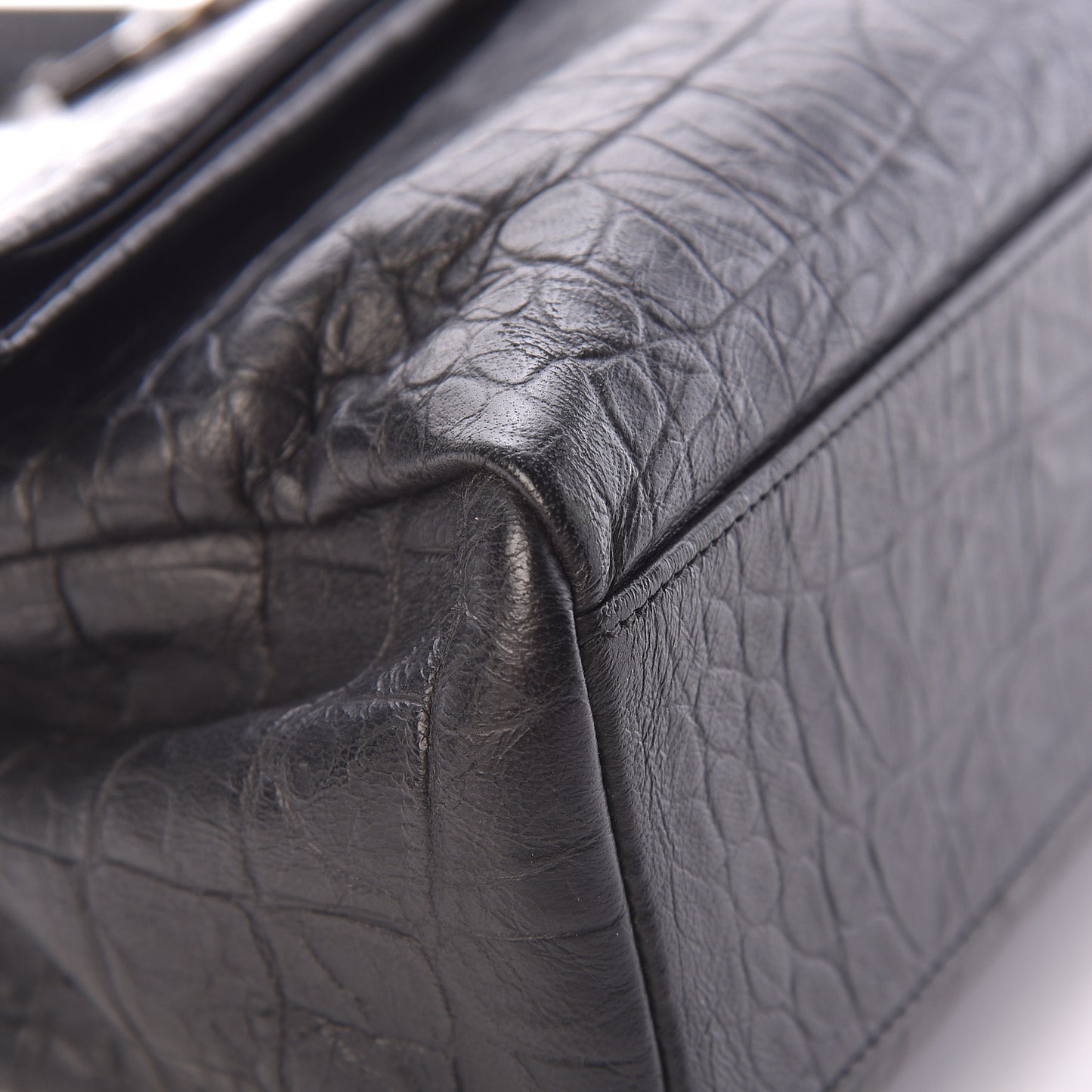 Calfskin Crocodile Embossed Medium West Hollywood Monogram Fold-Over Black