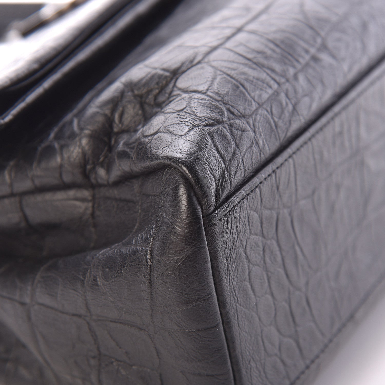 Saint Laurent Calfskin Crocodile Embossed Medium West Hollywood Monogram Fold-Over Black 11 of 16