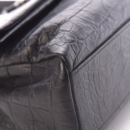 Saint Laurent Calfskin Crocodile Embossed Medium West Hollywood Monogram Fold-Over Black 11 of 16