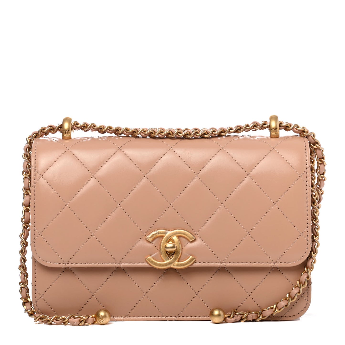 Calfskin Quilted Perfect Fit Flap Beige