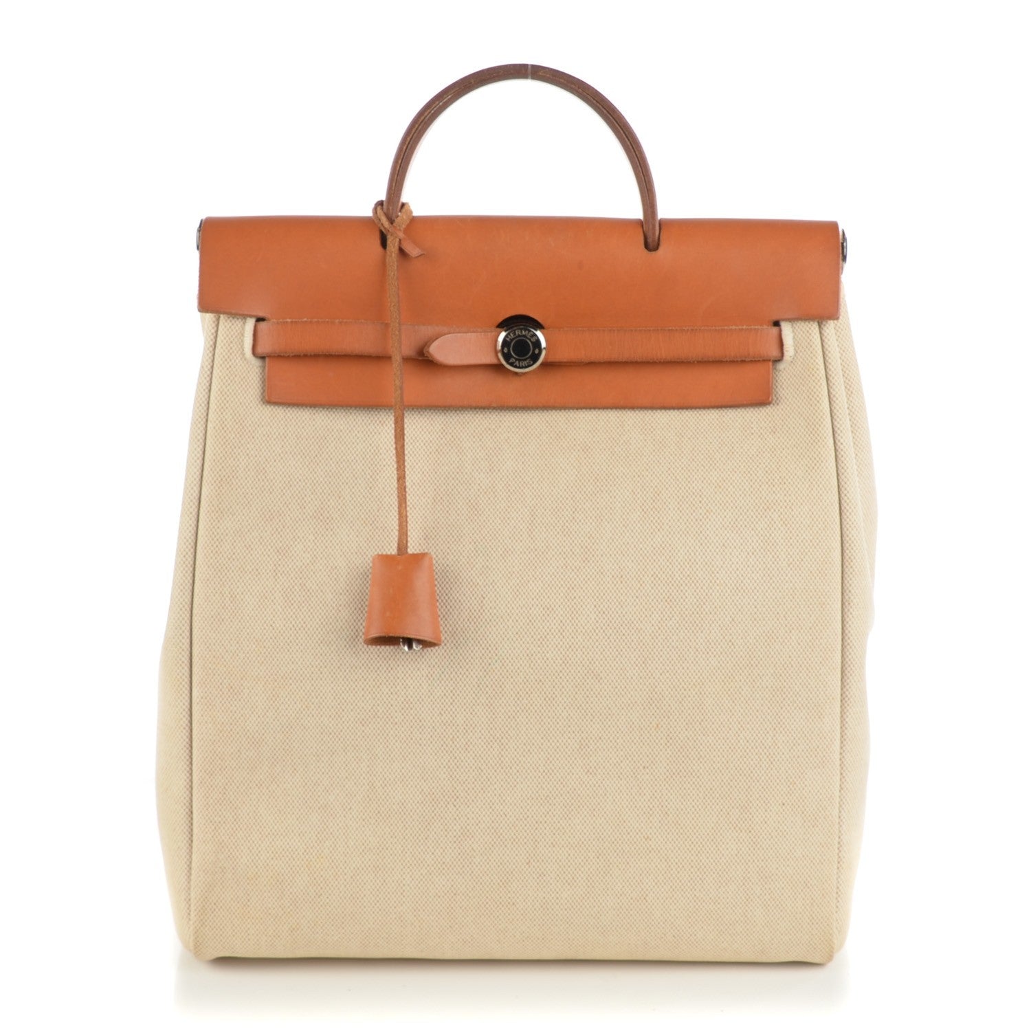 Hermes Toile Vache Calfskin Herbag 30 PM Backpack Natural 1 of 14