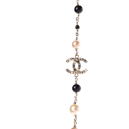 Chanel Pearl Crystal Bead CC Long Necklace Gold Black White 4 of 5