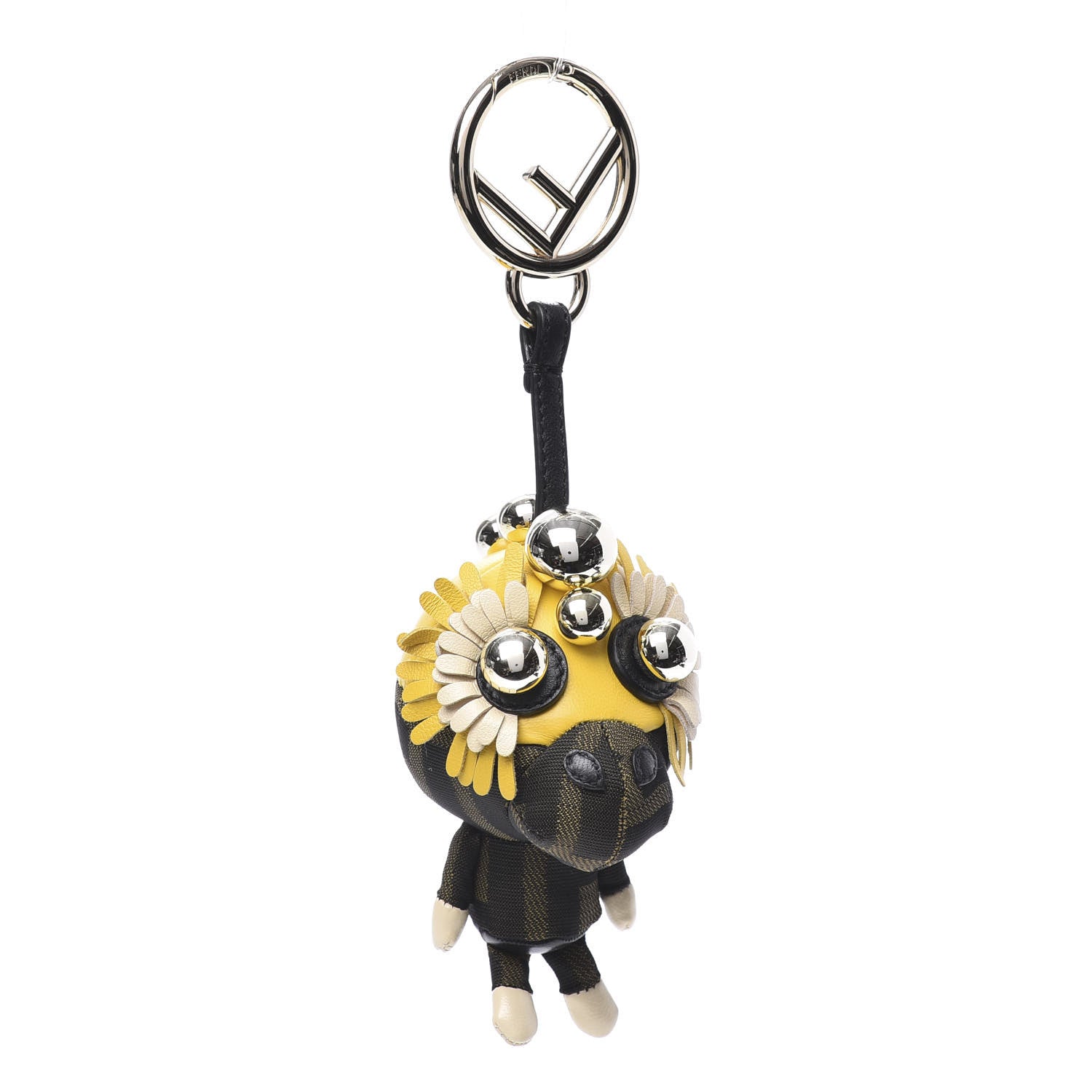 Fendi Shiny Nappa Zucca Pearl Fringe F is Fendi Space Monkey Bag Charm Sunflower Burro Tobacco 1 of 3