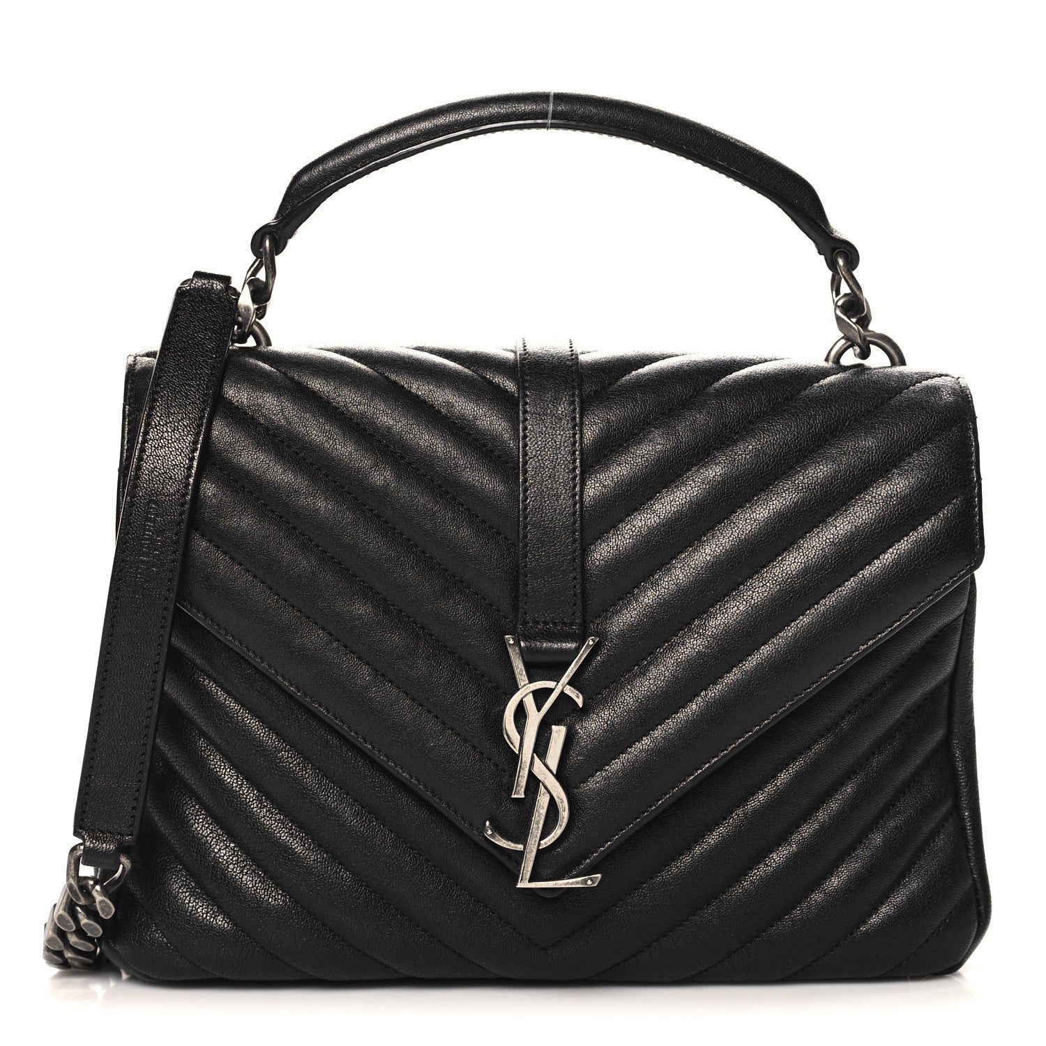 Saint Laurent Sheepskin Matelasse Chevron Monogram Medium College Bag Black 1 of 11