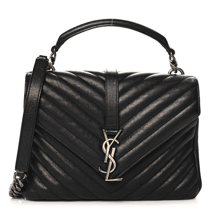 Saint Laurent Sheepskin Matelasse Chevron Monogram Medium College Bag Black 1 of 11